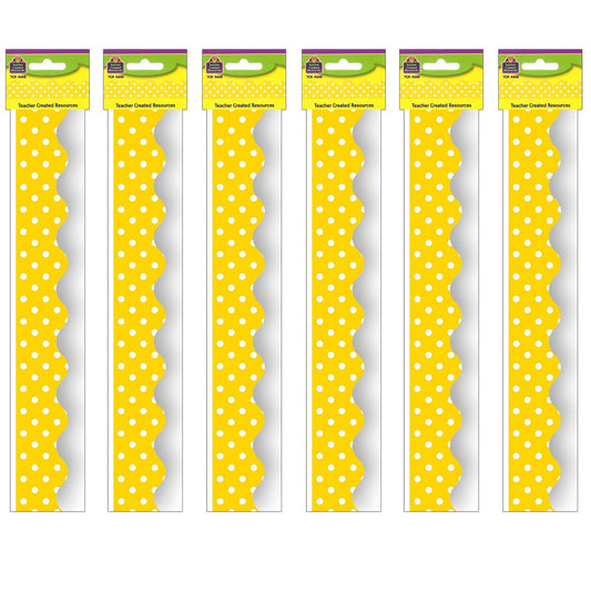 Yellow Mini Polka Dots Border Trim, 35 Feet Per Pack, 6 Packs - Loomini