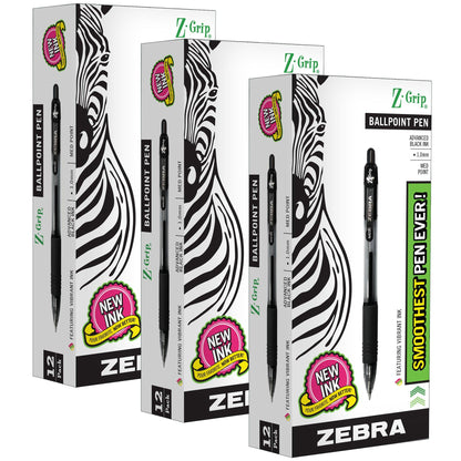 Z-Grip® Ballpoint Retractable Pen, 1.0mm, Black, 12 Per Pack, 3 Packs - Loomini